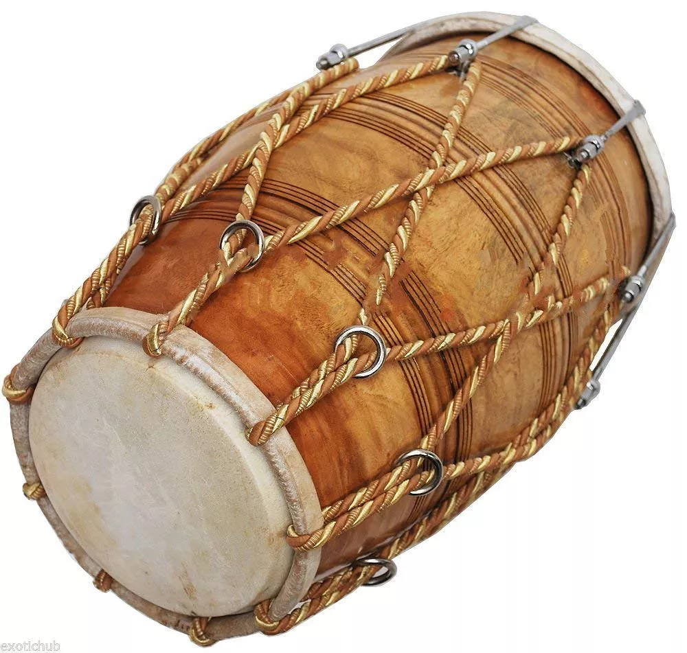 18 Inch Size Wooden Dholak Indian Folk Musical Instrument Drum Nuts N Bolt With Cover.