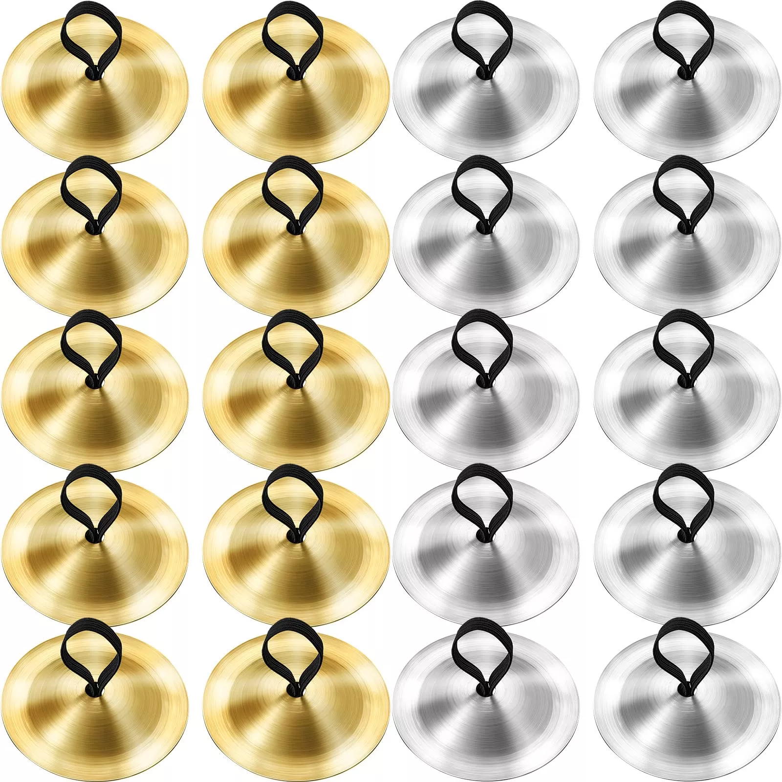 20 Pieces Finger Cymbals Belly Dancing Finger Dancing Zills Musical Instrument For Dancer Party(Gold, Silver)