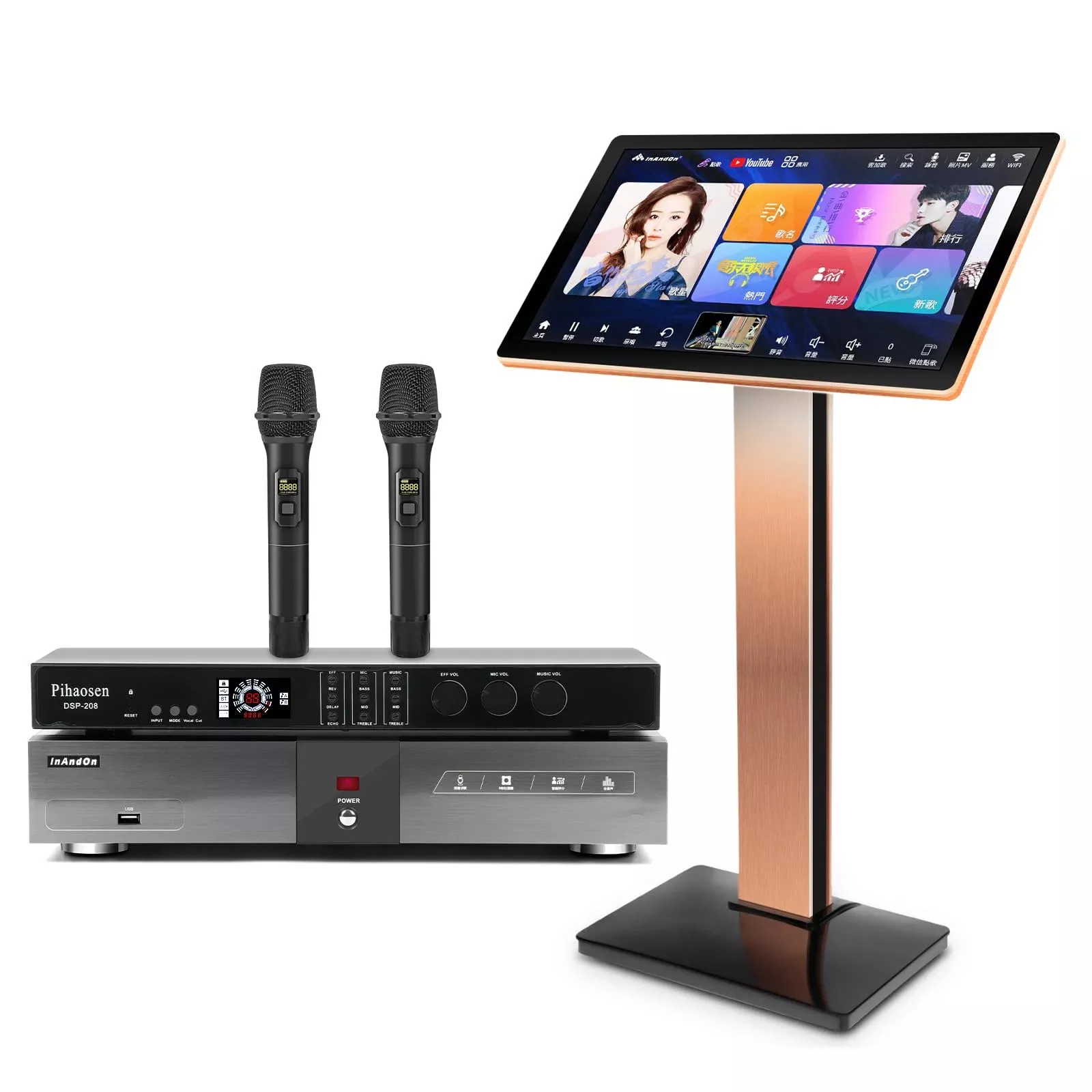 2025 New Chinese Karaoke Machine KV-V5 MAX Karaoke Player, with Reverb Wireless Microphone, Pihaosen 22-inch capacitive Touch Sc
