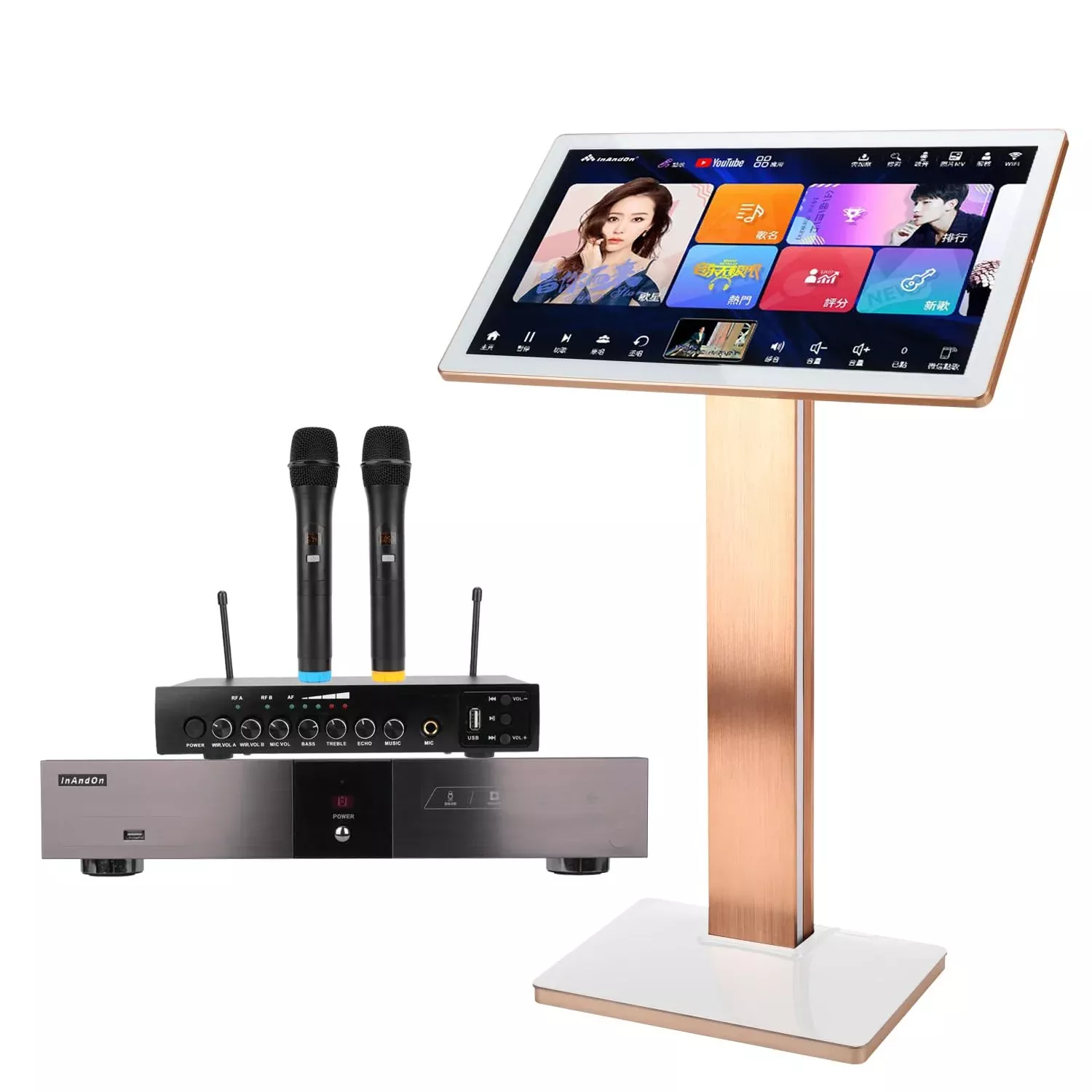2025 Pihaosen New Chinese Karaoke Machine KV-V5 MAX Karaoke Player, with Reverb Wireless Microphone, 22-inch capacitive Touch Sc