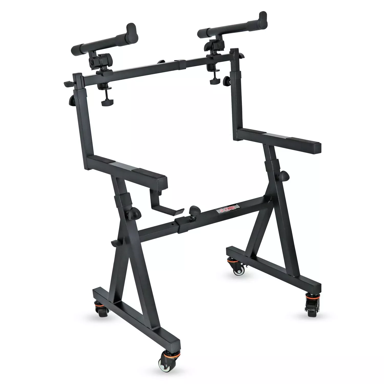 5 CORE 2-Tier Z-Style Keyboard Stand Adjustable Metal Black with Wheels for 54-88 Key Instruments