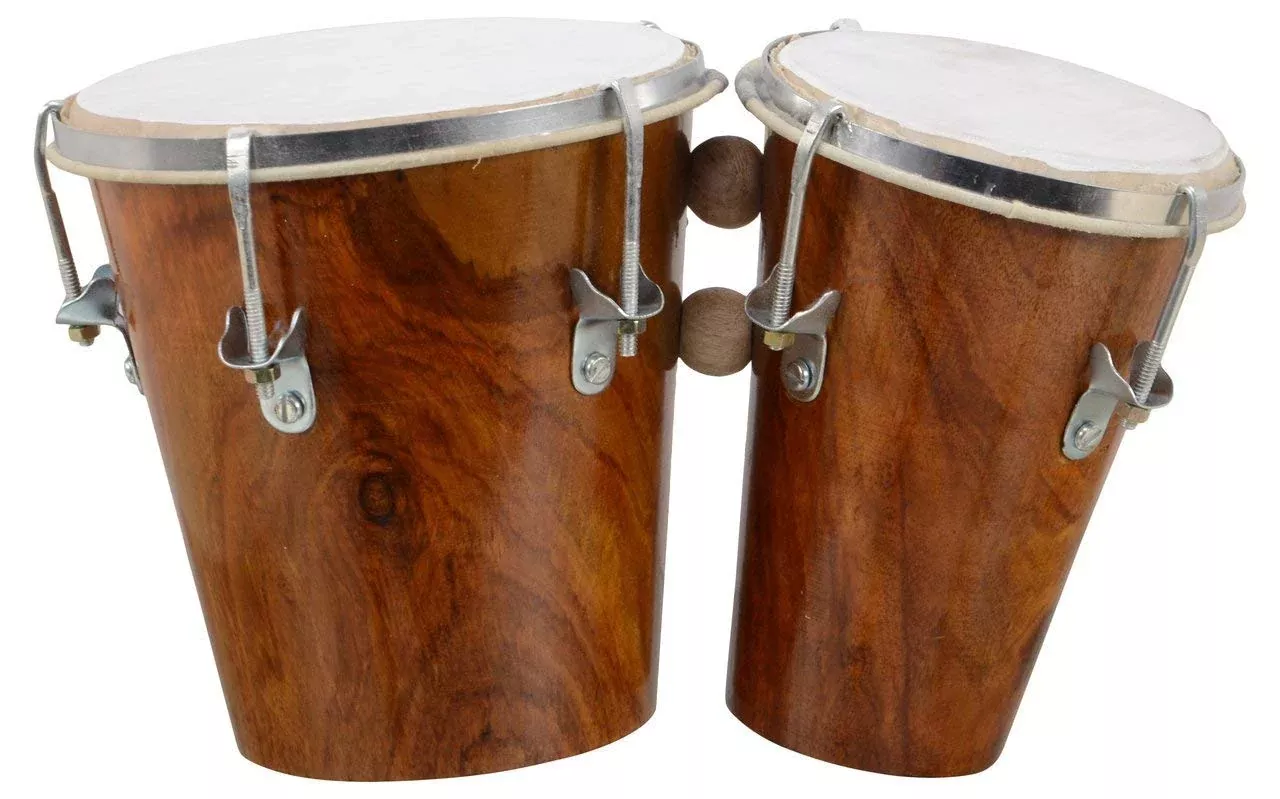 7 Inch Size Professional Long Lasting Two Piece Wooden Bongo Drum Set - (Brown)