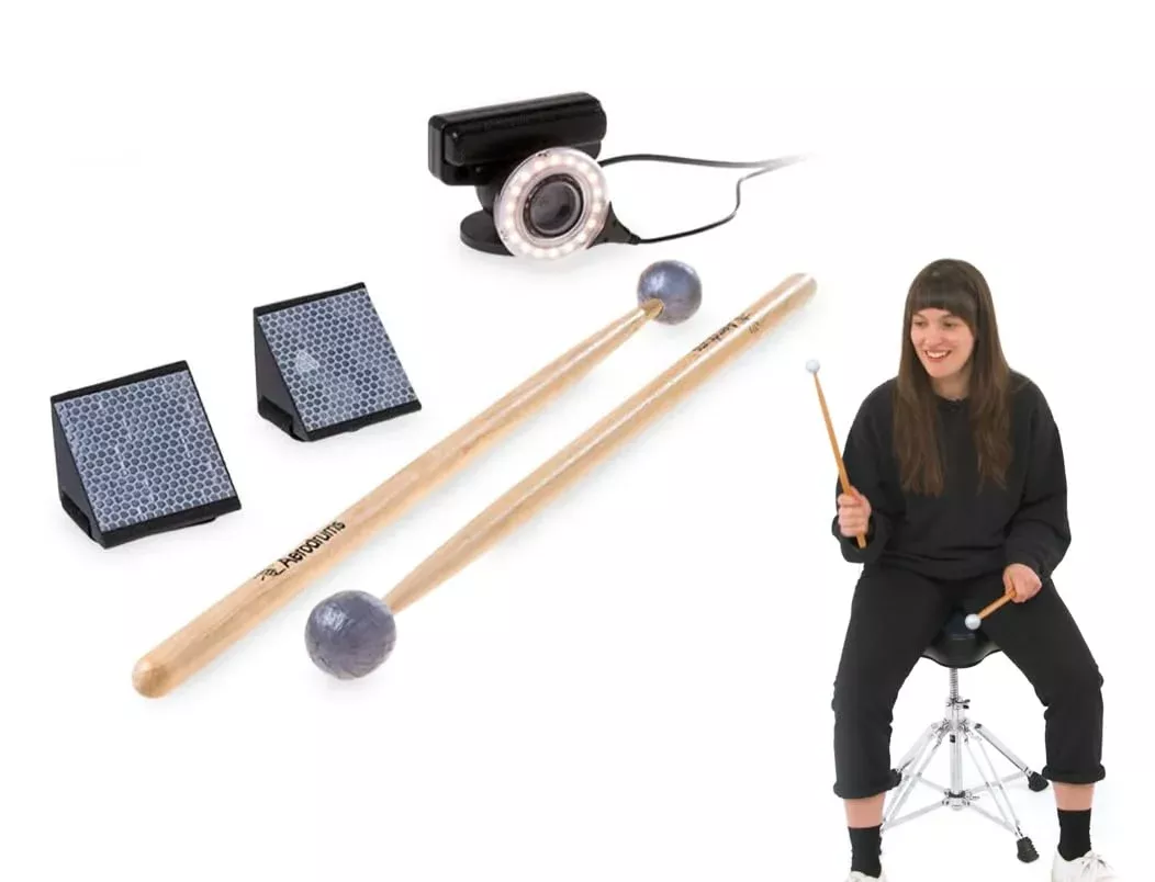 Aerodrums Portable Electronic Drum Set Air Drumsticks Low Latency Camera A001 Metal Black