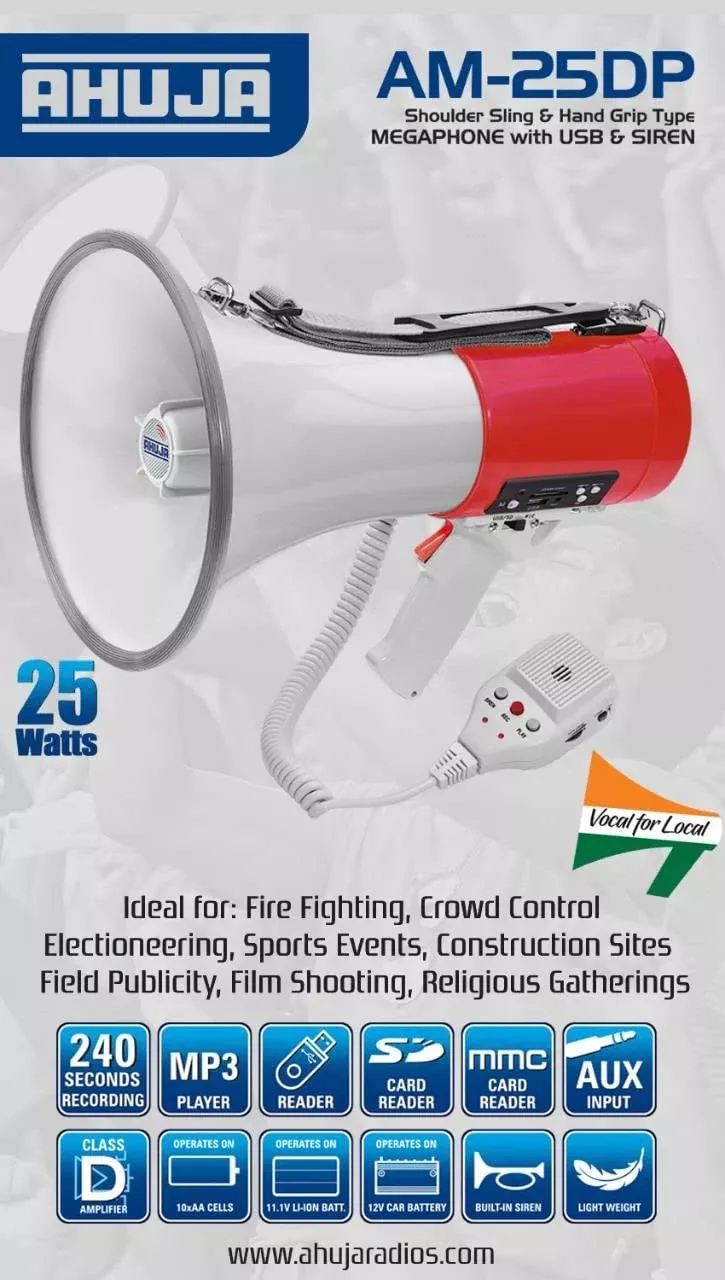 Ahuja Am25Dp Abs Body Megaphone 25Watts (Red & White) Multicolor