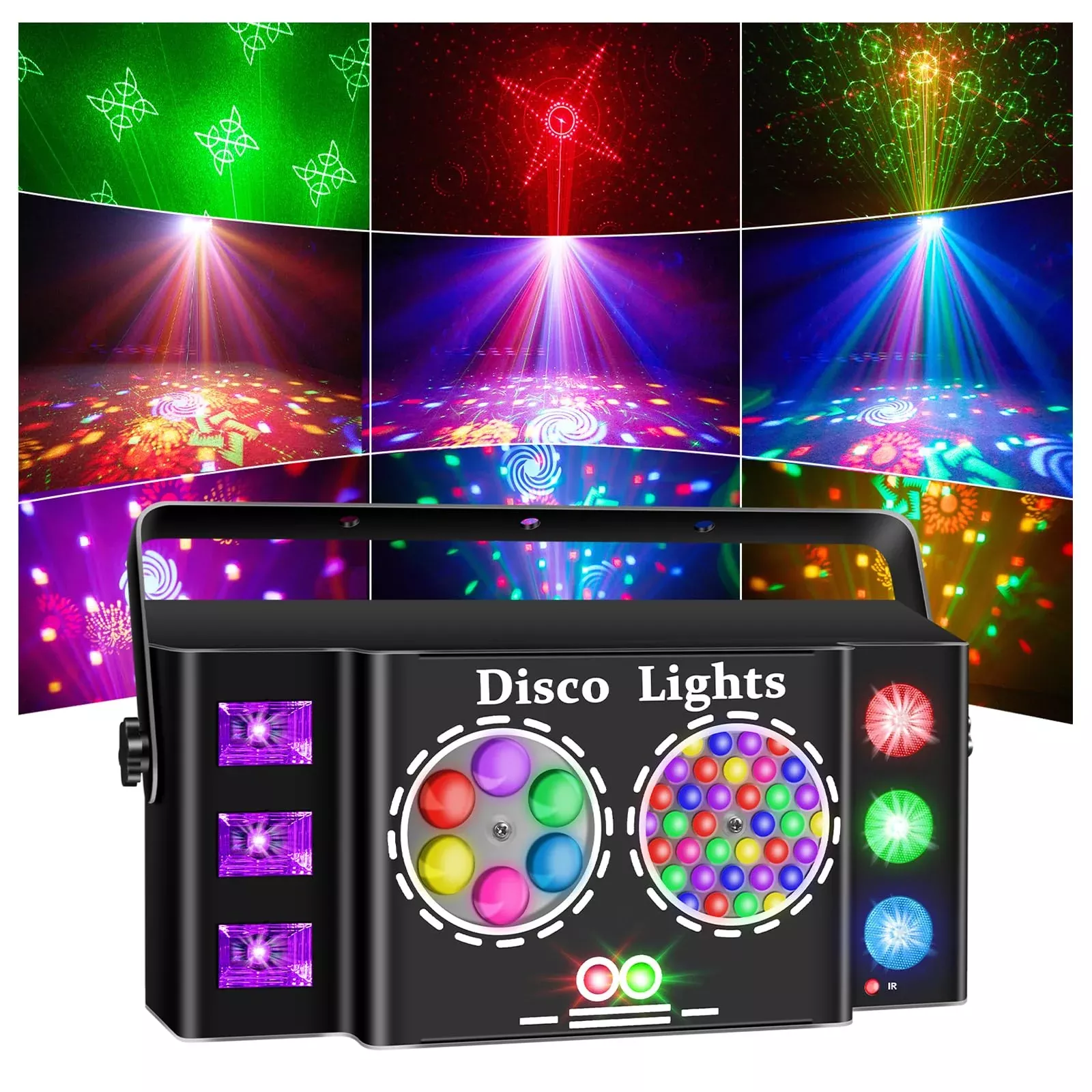 Aimeizi 6-in-1 DJ Party Lights, Professional DMX Control Stage Projector, 60+ Patterns, RGBY Beams, Disco Ball, Strobe, LED Wash