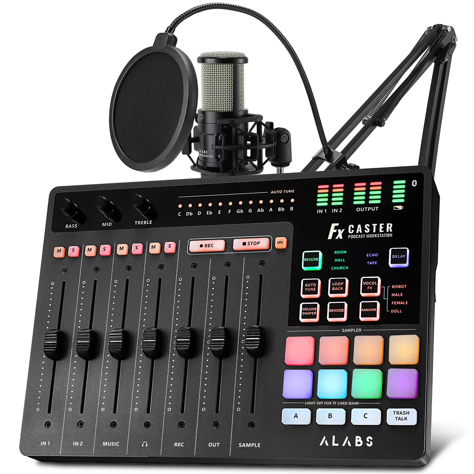 ALABS Fxcaster Podcast Equipment Bundle - All-in-One Podcasting Starter Setup with 7-Channel Soundboard, Audio Interface, and 25