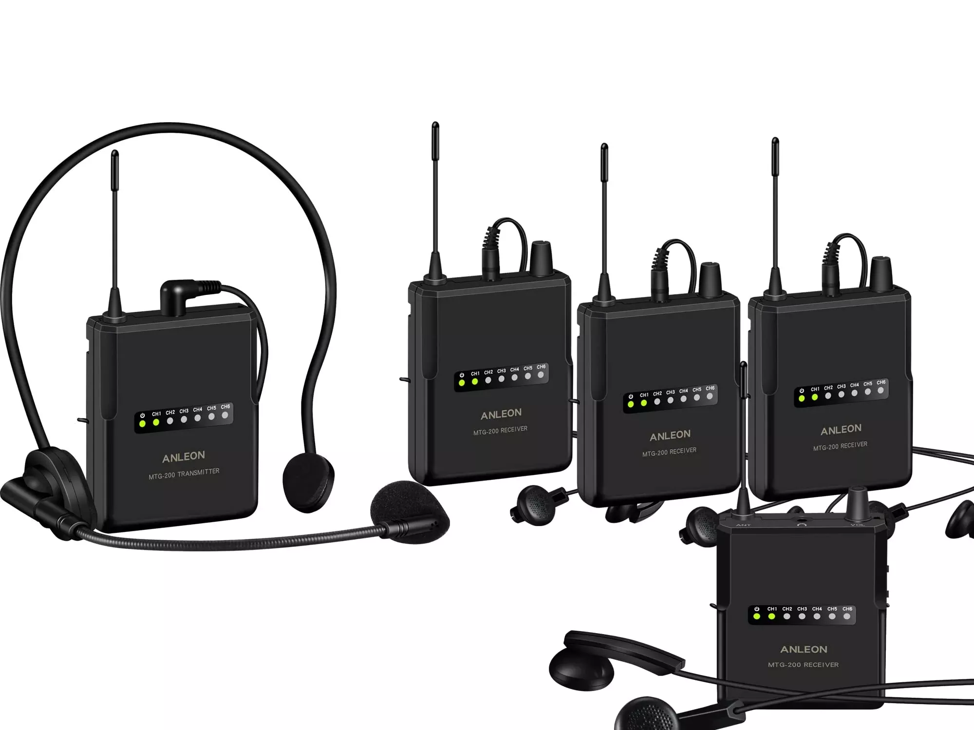 ANLEON MTG-200 Wireless Tour Guide & Language Interpretation System 915Mhz (4 Receivers)