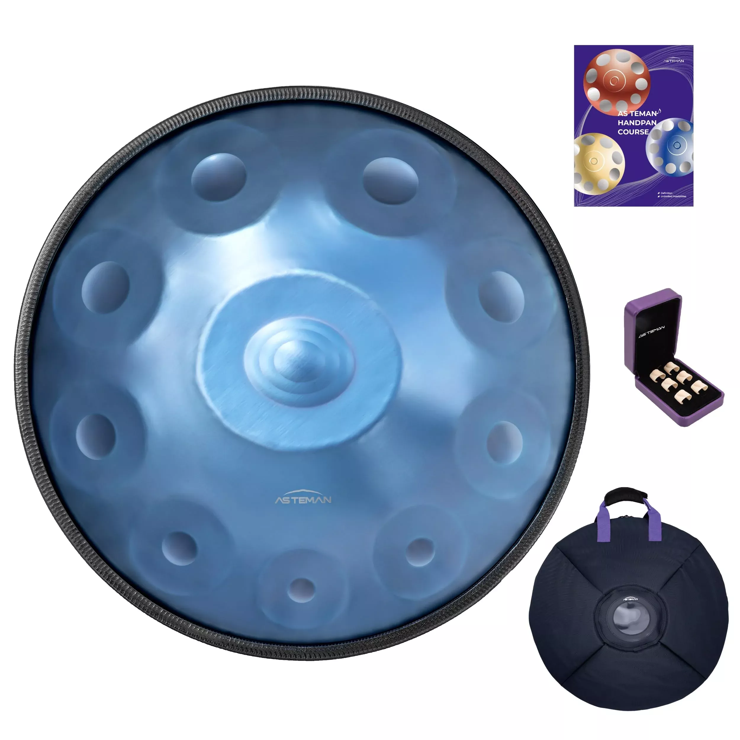AS TEMAN HANDPAN Handpan Drum Instrument D Minor 10 Notes Nitrogen Steel Starry Blue 22 Inch