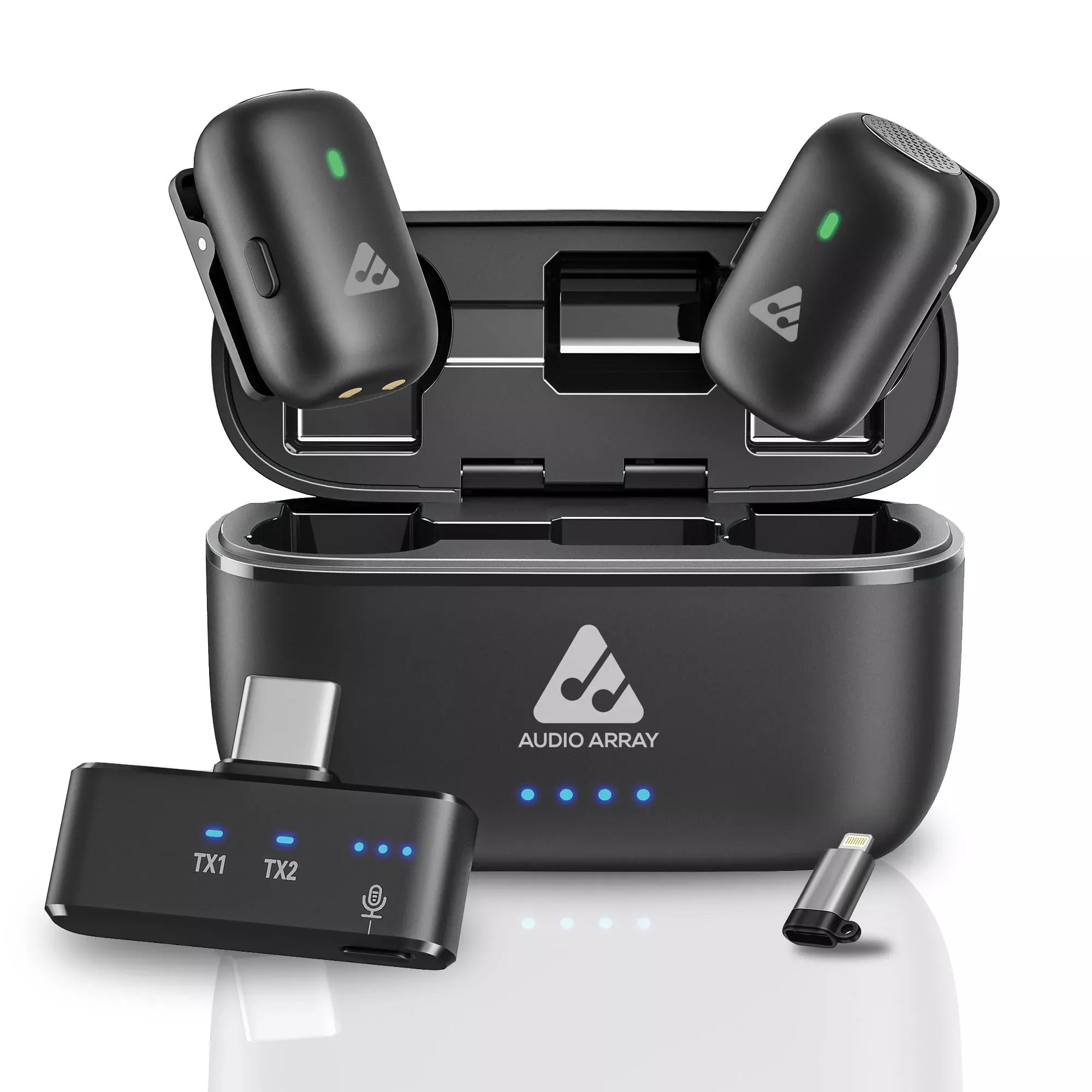 Audio Array Am-W19 Wireless Lavalier Microphone|192Khz/24Bit |Ai Noise Cancellation For Iphone/Android, 32H Charging Case, Plug