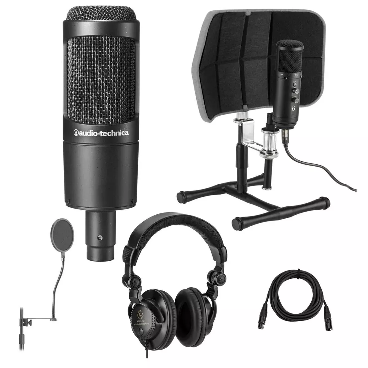 Audio-Technica AT2035 Cardioid Condenser Side-Address Microphone Bundle with Isolation Filter Gray