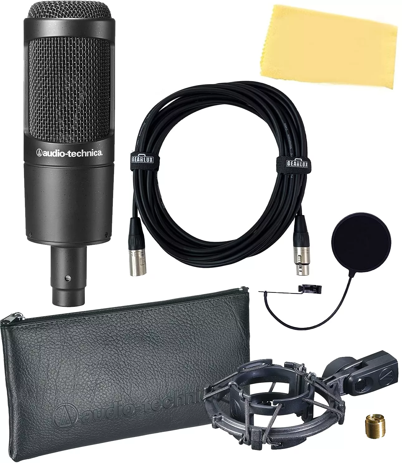 Audio-Technica AT2035 Large Diaphragm Cardioid Condenser Microphone Bundle with Pop Filter and XLR Cable