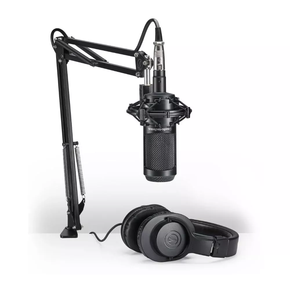 Audio-Technica AT2035PK Vocal Microphone Pack for Streaming Podcasting with XLR Mic Boom Arm Shock Mount Headphones Black