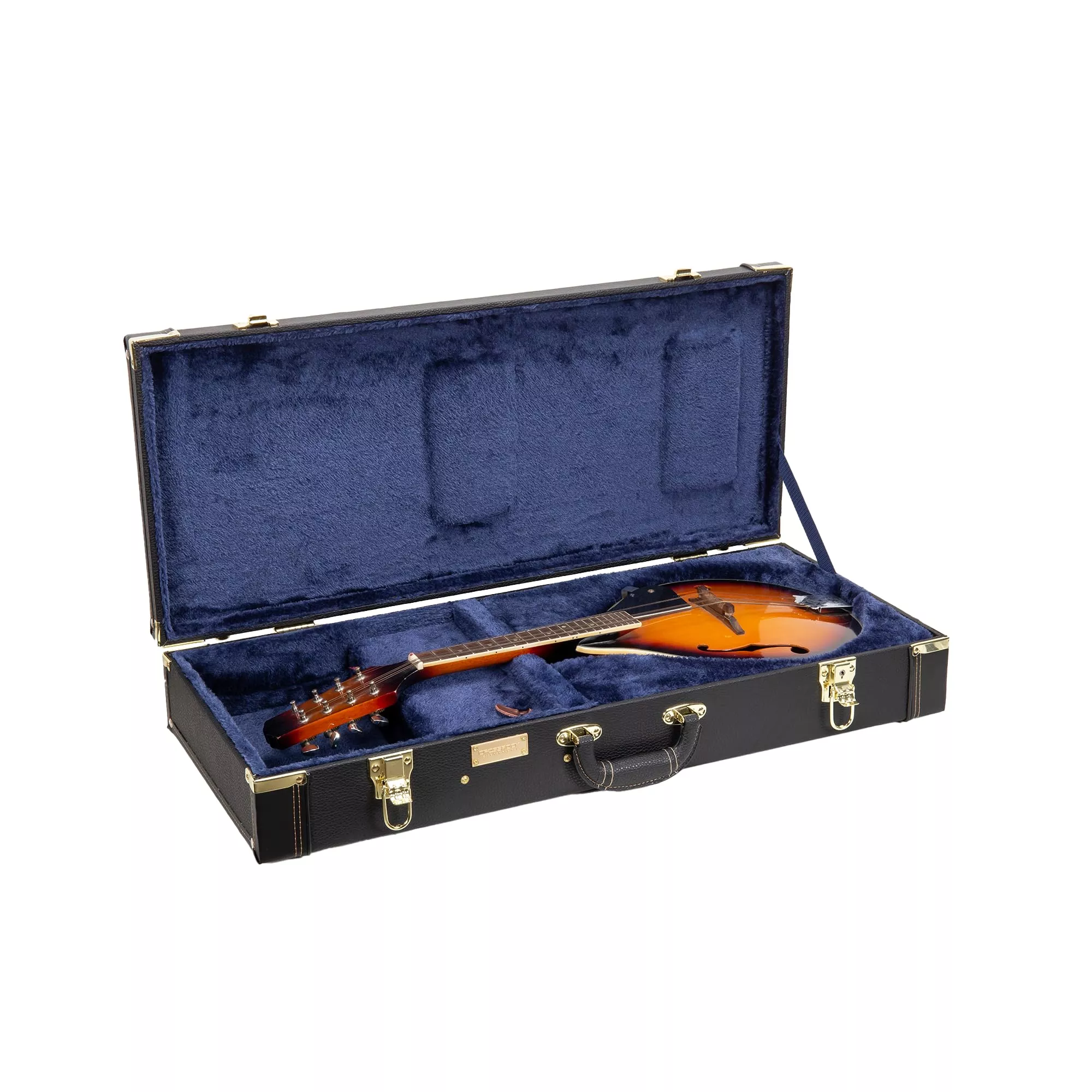 Crossrock Rectangular Wooden Case for A-style Mandolins with Accessory Compartment, Stainless Steel Latches, Metal Feet - Black CRW620MABK-R