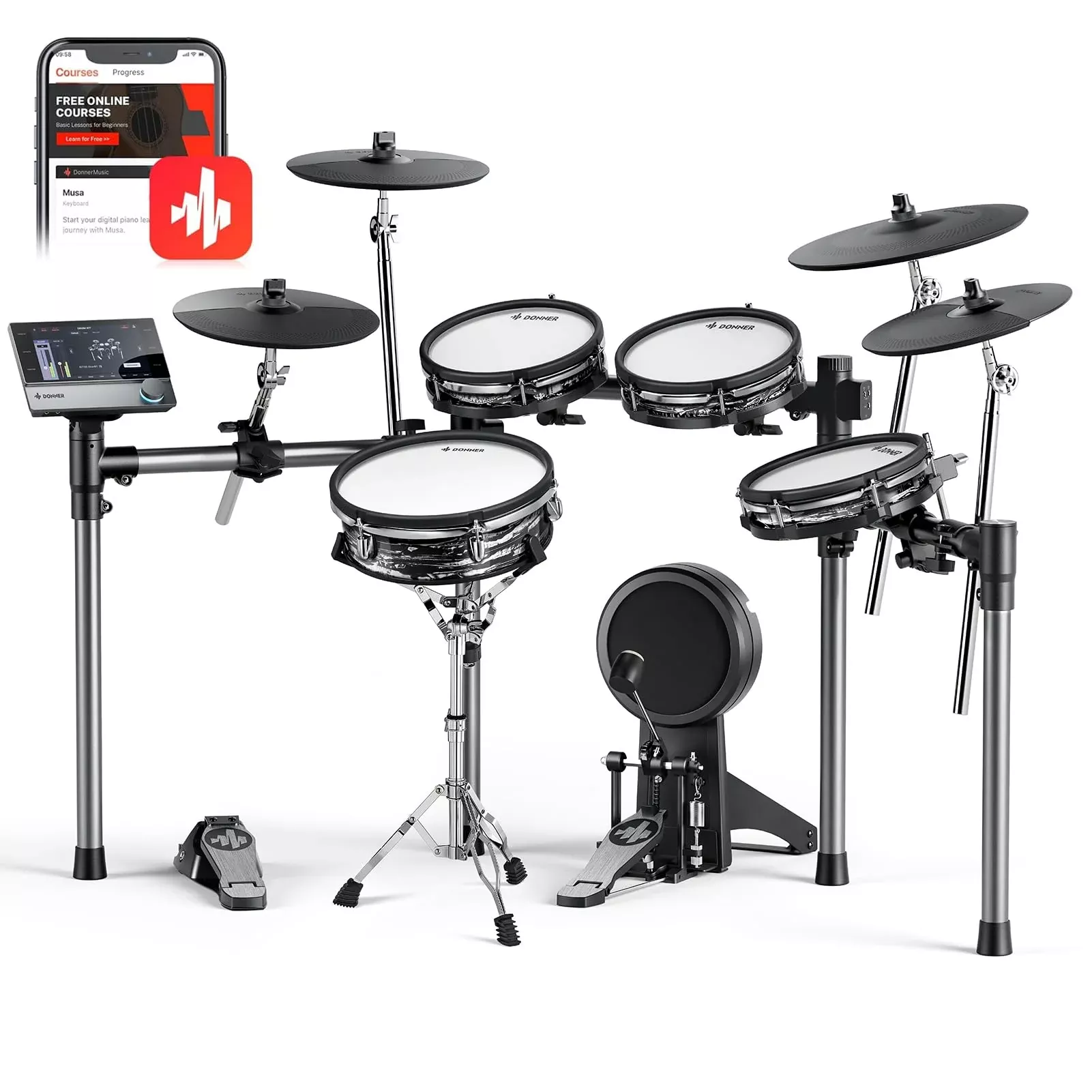 Donner Beat Max Electronic Drum Set, Electric Drum Kit with 12Quiet Mesh Drum Pads, 14Cymbals w/Choke, 100 Kits and 1100+ So