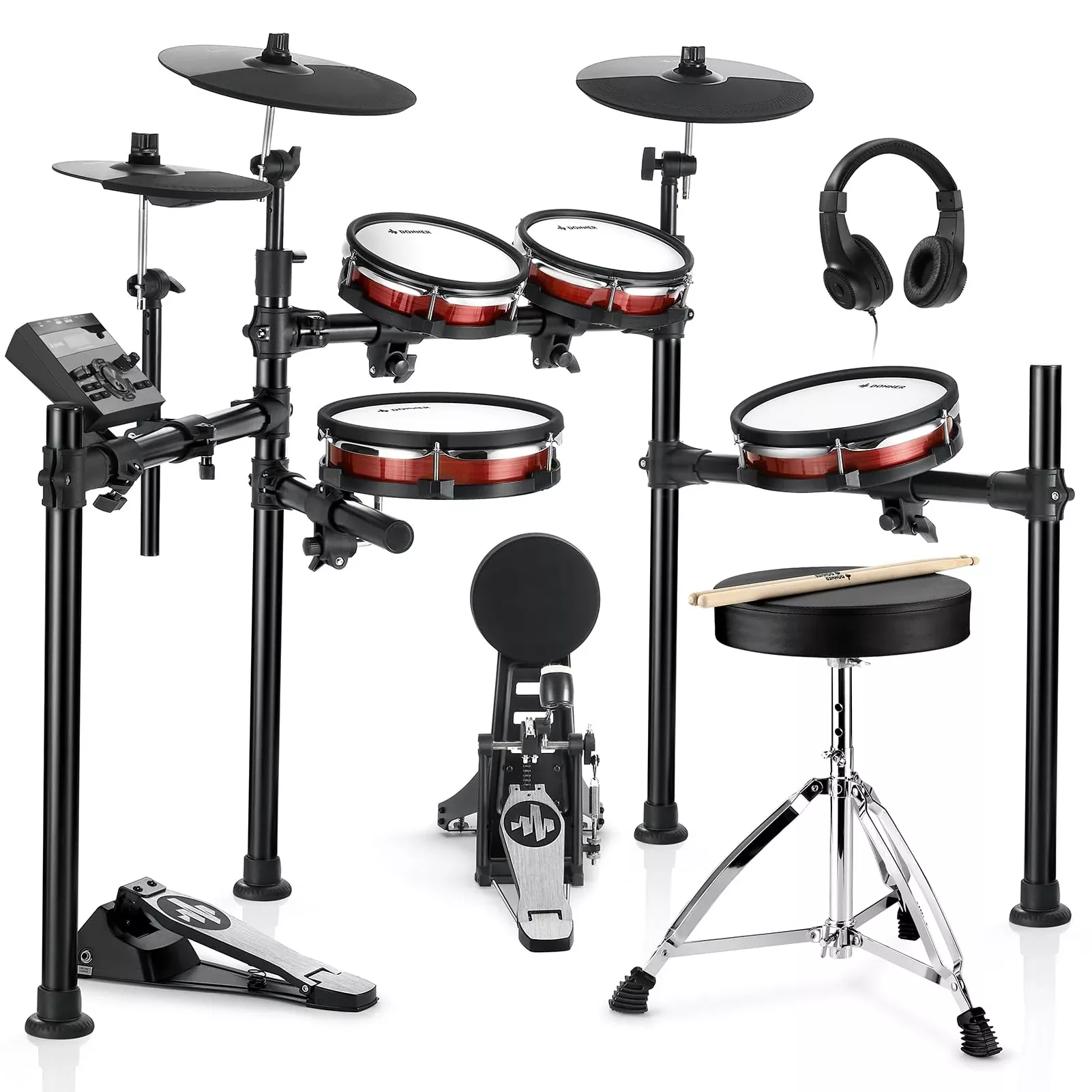 Donner DED-200 MAX Electronic Drum Set Mesh Heads 450+ Sounds Black