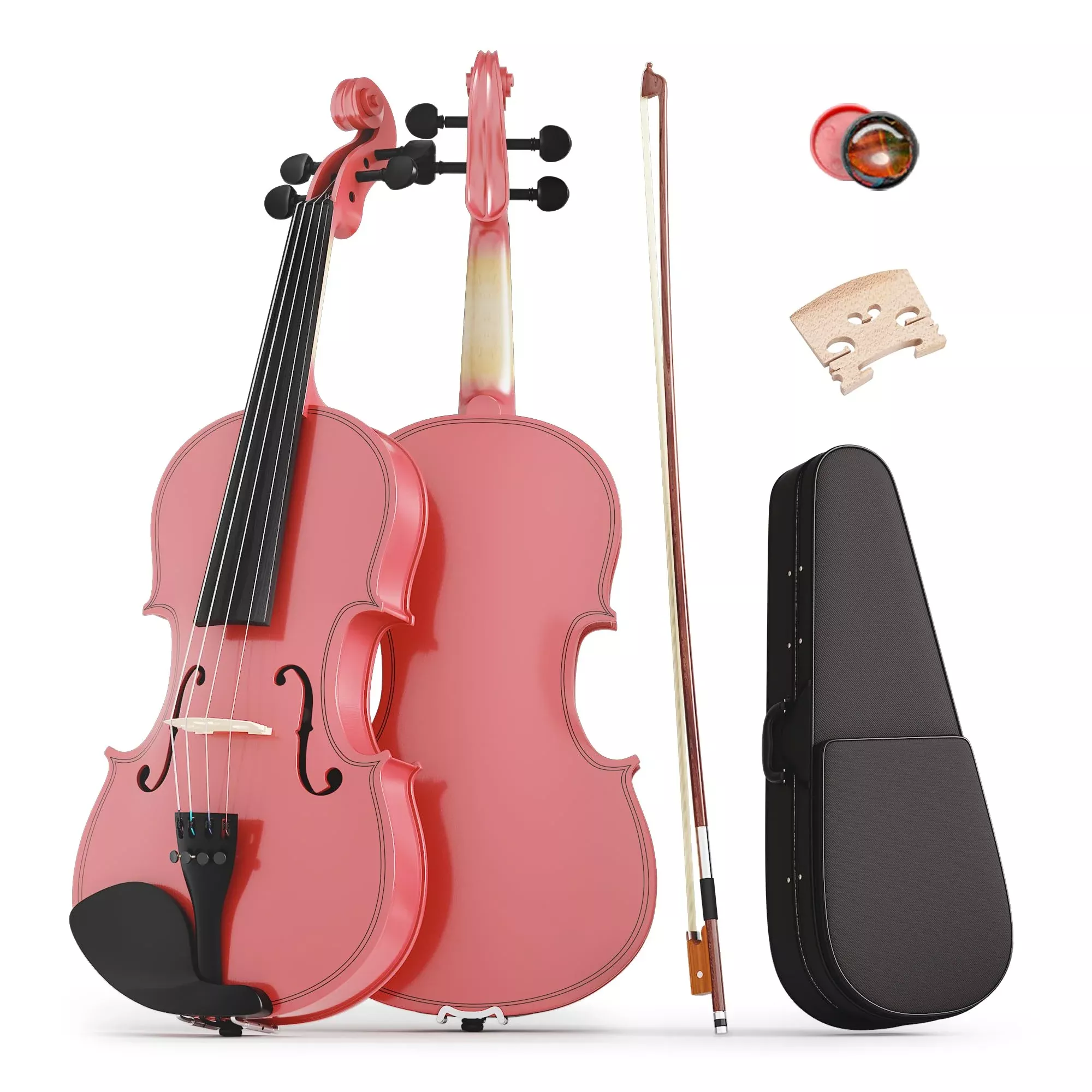 EPOFIT Beginner Violin Set Complete Kit Basswood Pink 1/2 Size