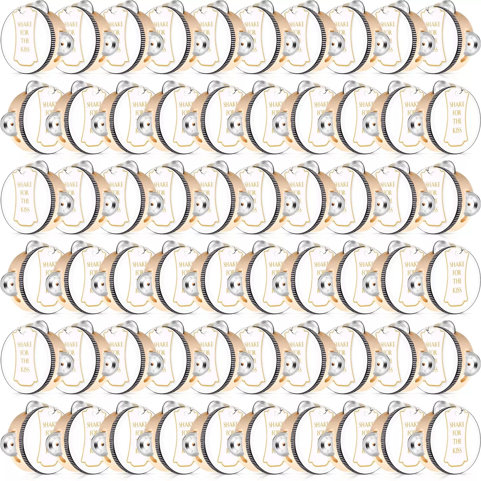 Fiada 60 Set 4 Inch Wedding Tambourines Bulk for Adults Wooden Hand Held Drum with Metal Jingles, Gift Tags, White Tambourine Gi