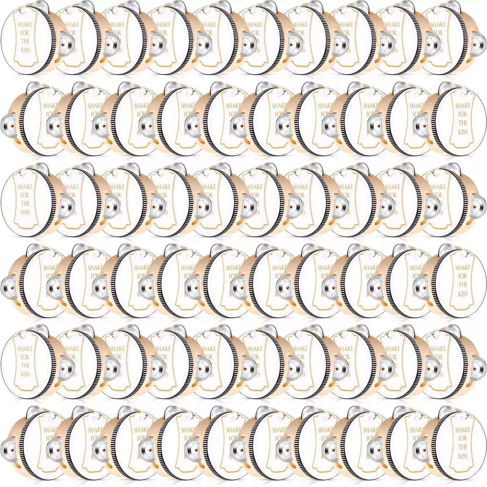 Fiada 80 Set 4 Inch Wedding Tambourines Bulk for Adults Wooden Hand Held Drum with Metal Jingles, Gift Tags, White Tambourine Gi