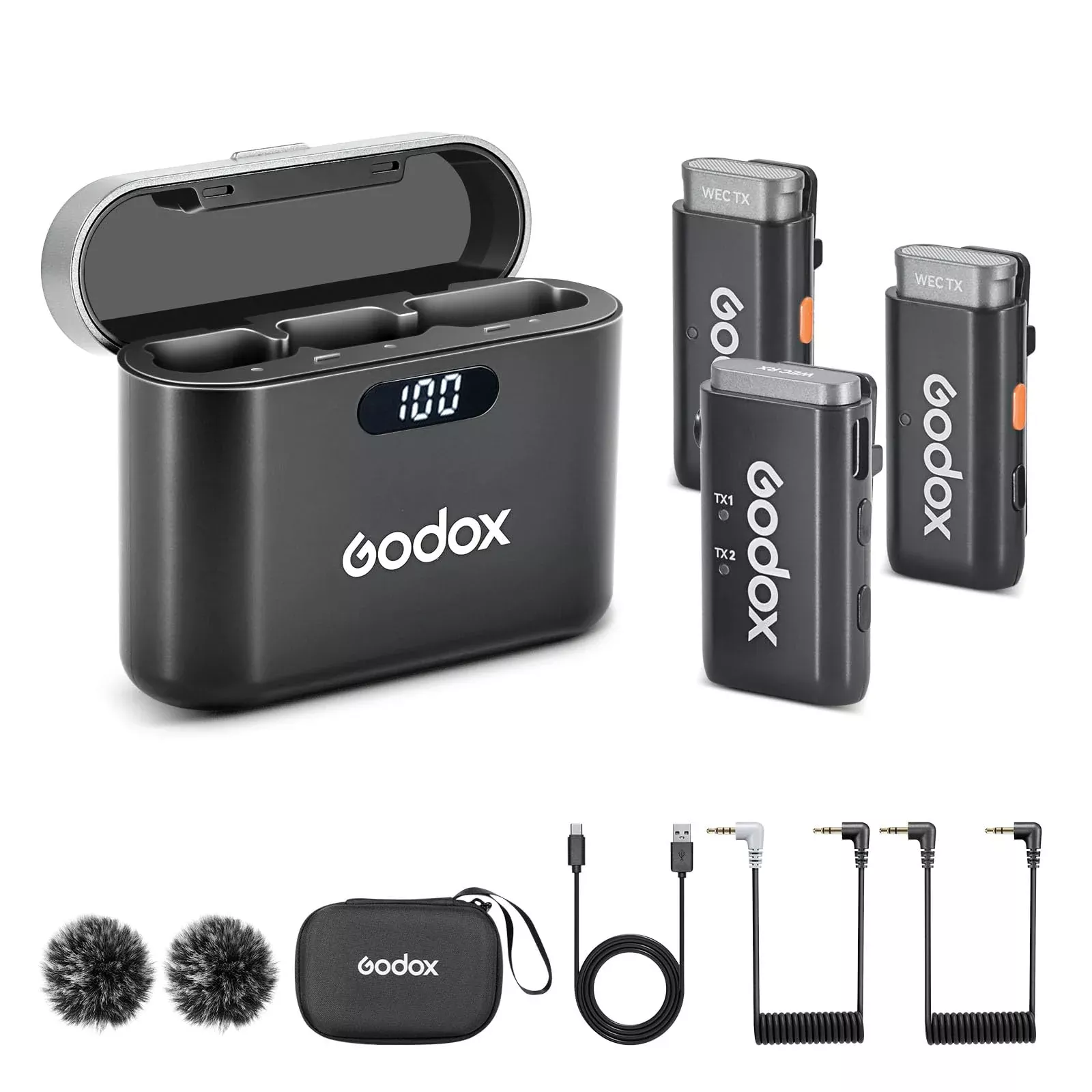 GODOX WEC Kit2 Wireless Lavalier Microphone, 8H Battery Life, Dual Channel 2.4G Wireless Mic, 200m(656ft.) Range, Noise Cancelli