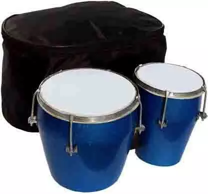 Gt Manufacturers Professional Two Piece Hand Made Wooden Bango Drum Set Full Tool Kit (Blue)