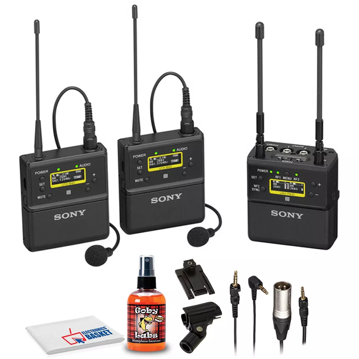 Sony UWP-D27 2-Person Camera-Mount Wireless Omni Lavalier Microphone System (UC25: 536 to 608 MHz) with 6Ave Cleaning Kit