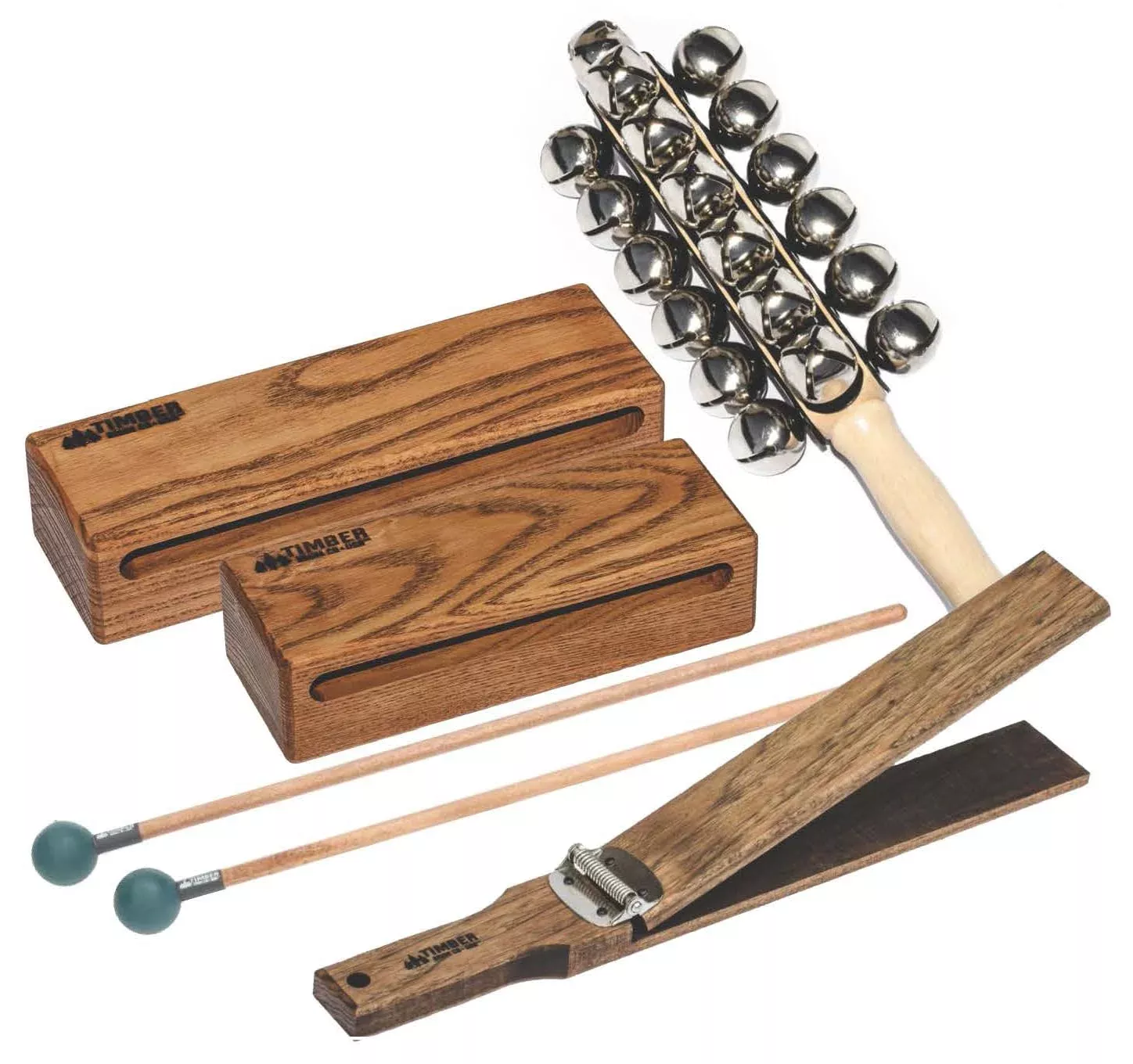Timber Drum Co T90 Leroy Anderson Sleigh Ride Percussion Pack Sleigh Bells Slapstick Wood Blocks Natural Wood