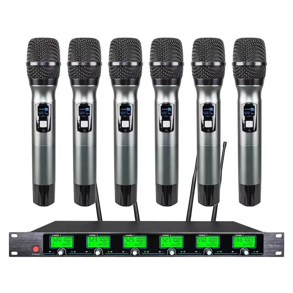 WENWEN Wireless Microphone System 6 Channel Microphones Pro UHF 6 Handheld Mic Karaoke DJ Mic Karaoke System 6 Whole Metal Mic K