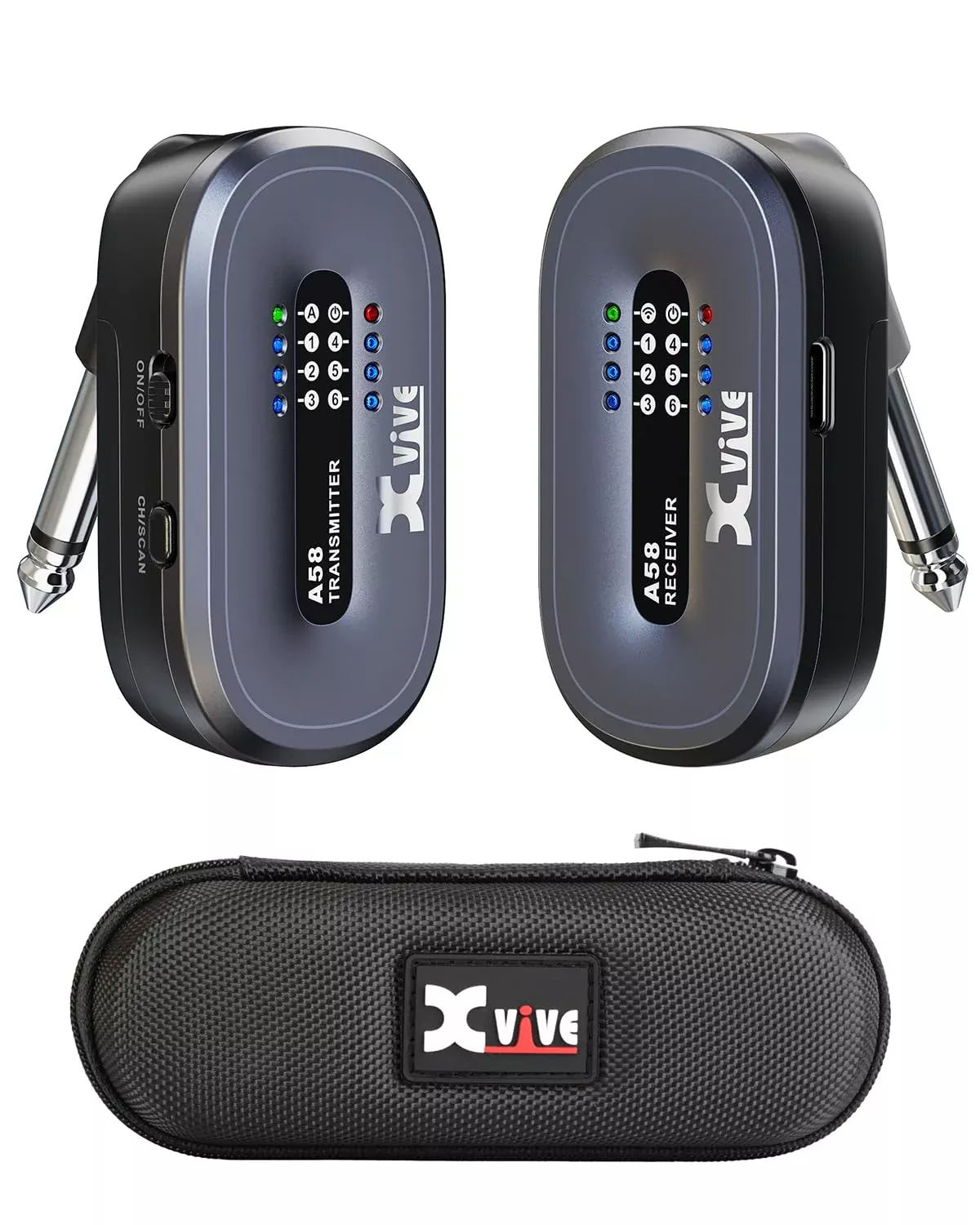 Xvive A58 5.8GHz Wireless Guitar System for Electric Acoustic Bass Active Passive Pickups Black