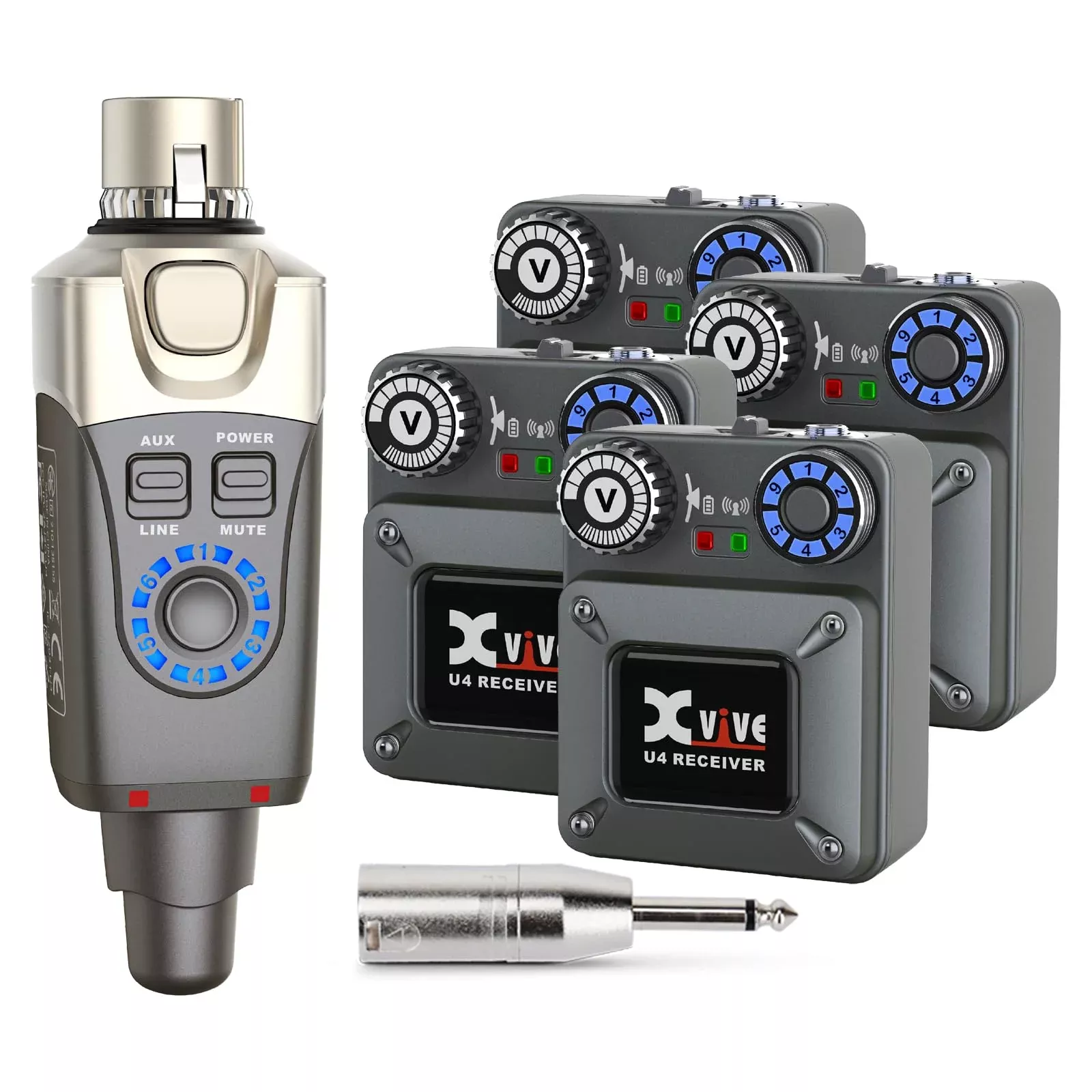 Xvive U4R4 Wireless in-Ear Monitor System Transmitter 4 Receiver Metal