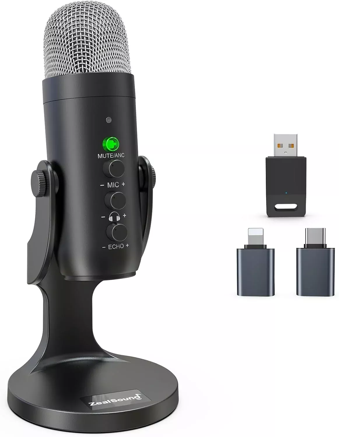 ZealSound K66DG Wireless Desktop USB Microphone 2.4GHz Mute Echo Gain ANC for PC Phone Black
