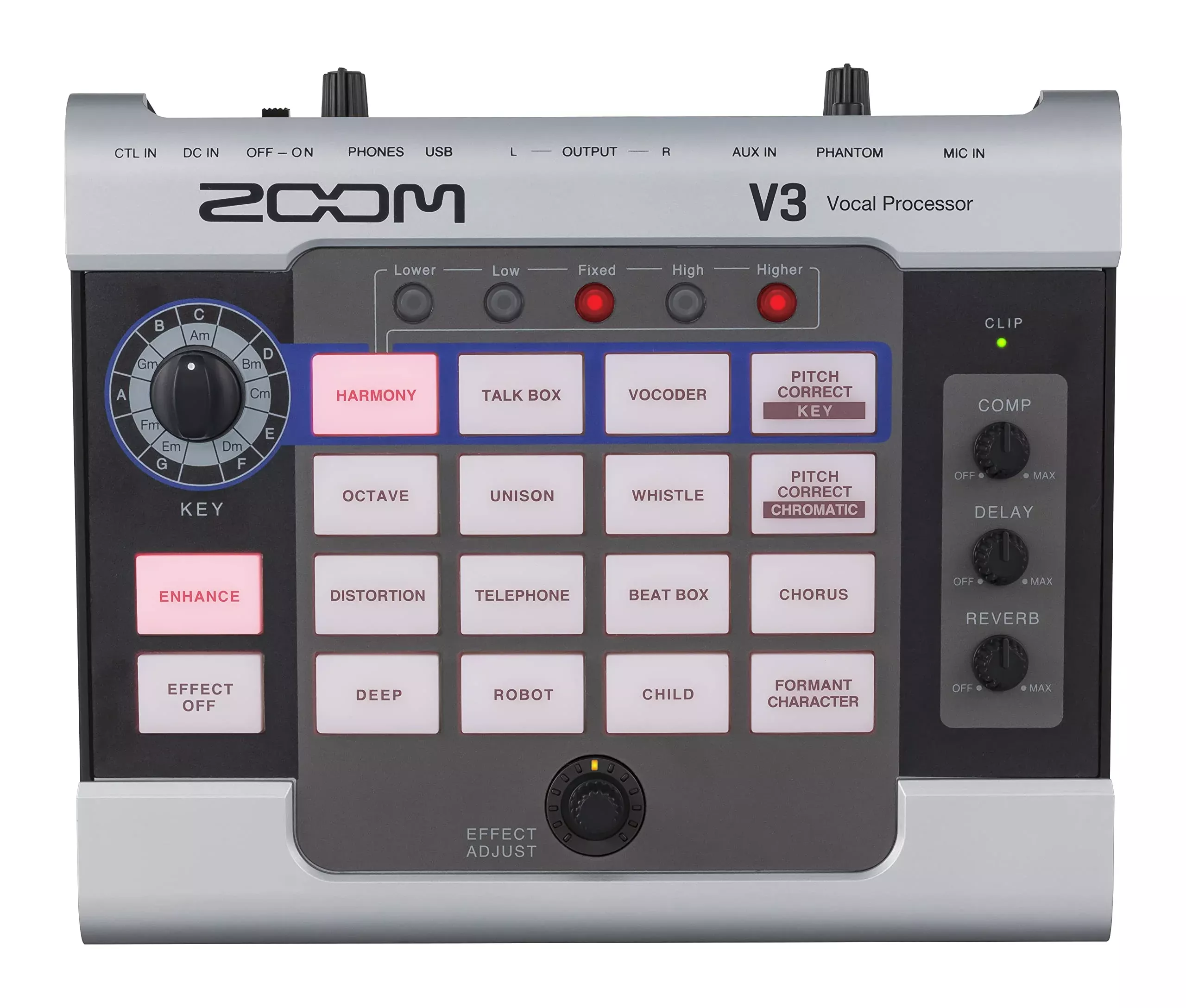 Zoom V3 Vocal Processor, Harmony, Pitch Correction, Reverb, Delay, 16 Studio Grade Effects, Battery Powered, for Streaming, Reco