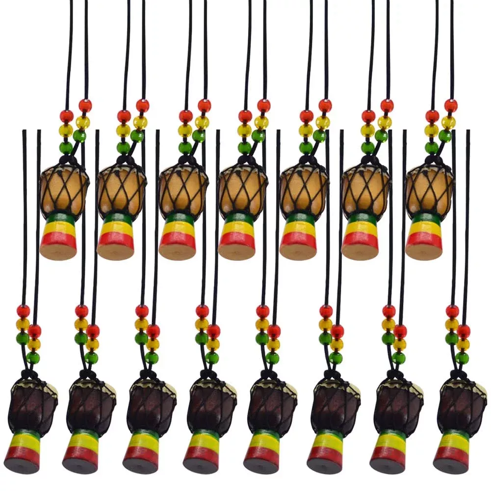 Zuyyon 15Pcs Instrument Necklaces Wooden Classic Djembe Drum Mini Pendant African Drum Bongos Percussion Jewelry Necklace Drums